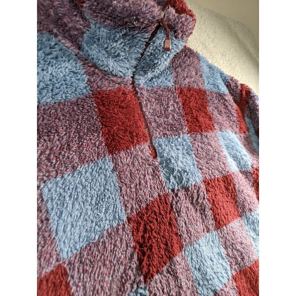 Eddie Bauer Sweater Jacket Womens XL Teddy Plush Fleece Check Plaid 1/4 Zip Mock - Picture 12 of 12